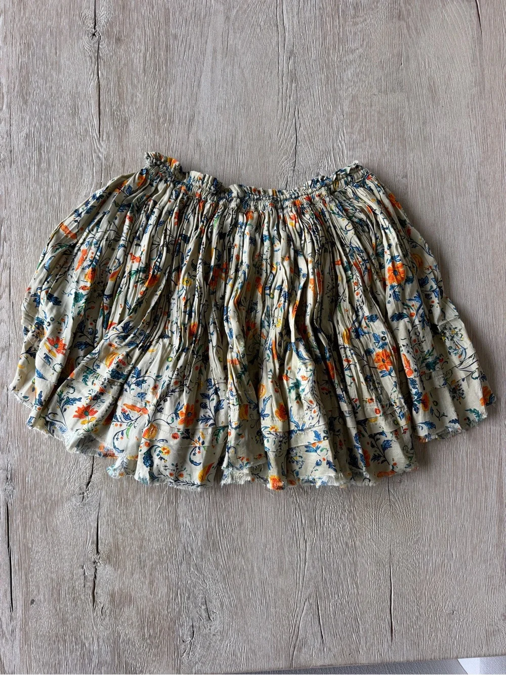 Tiered Floral Mini Skirt in Beige
